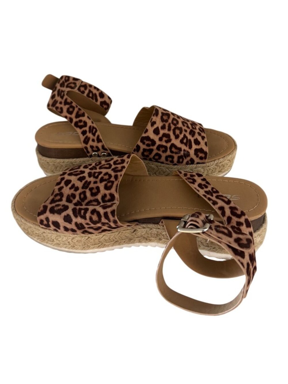 Leopard Print Espadrille Platform Sandals With Adjustable Ankle Strap - Picture 6 of 7